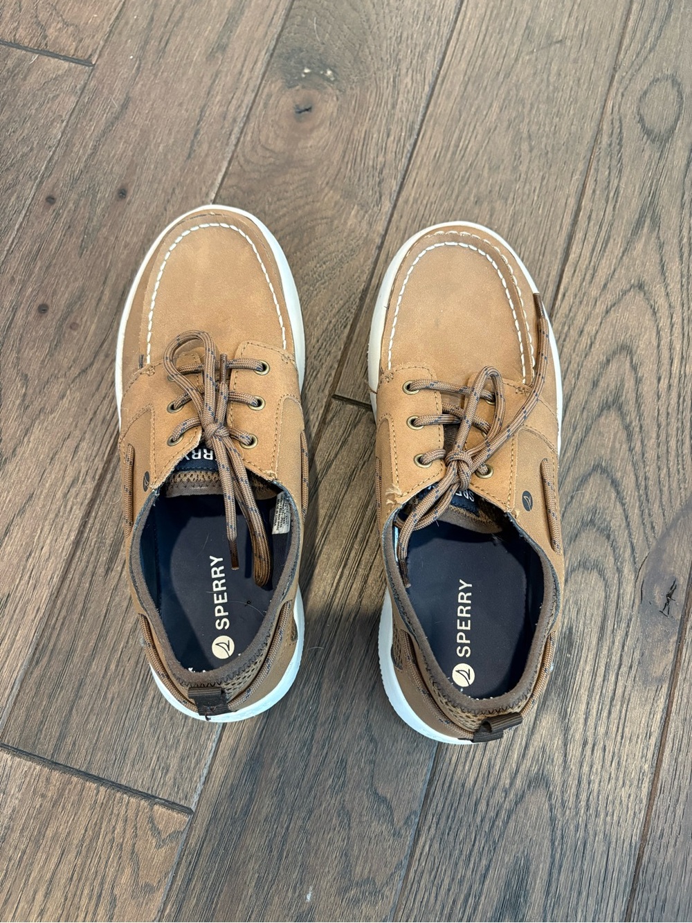 Sperry Kids Tan Leather Boat Shoes with White Rubber Sole